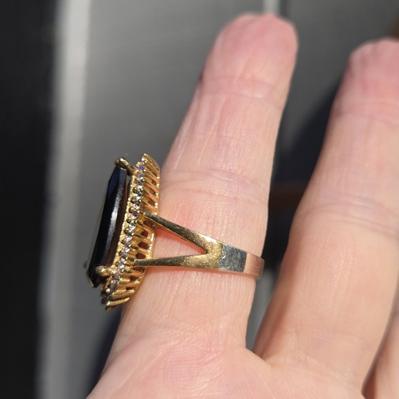 Black Onyx &Topaz Sterling & Gold Statement Ring Sz8.5 - Picture 8 of 11